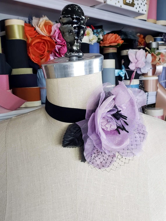 Lizette Lavender and Black Silk Flower Choker, Flower Necklace, Rose  Choker, Velvet Ribbon Choker, Flower Corsage, Jabot 