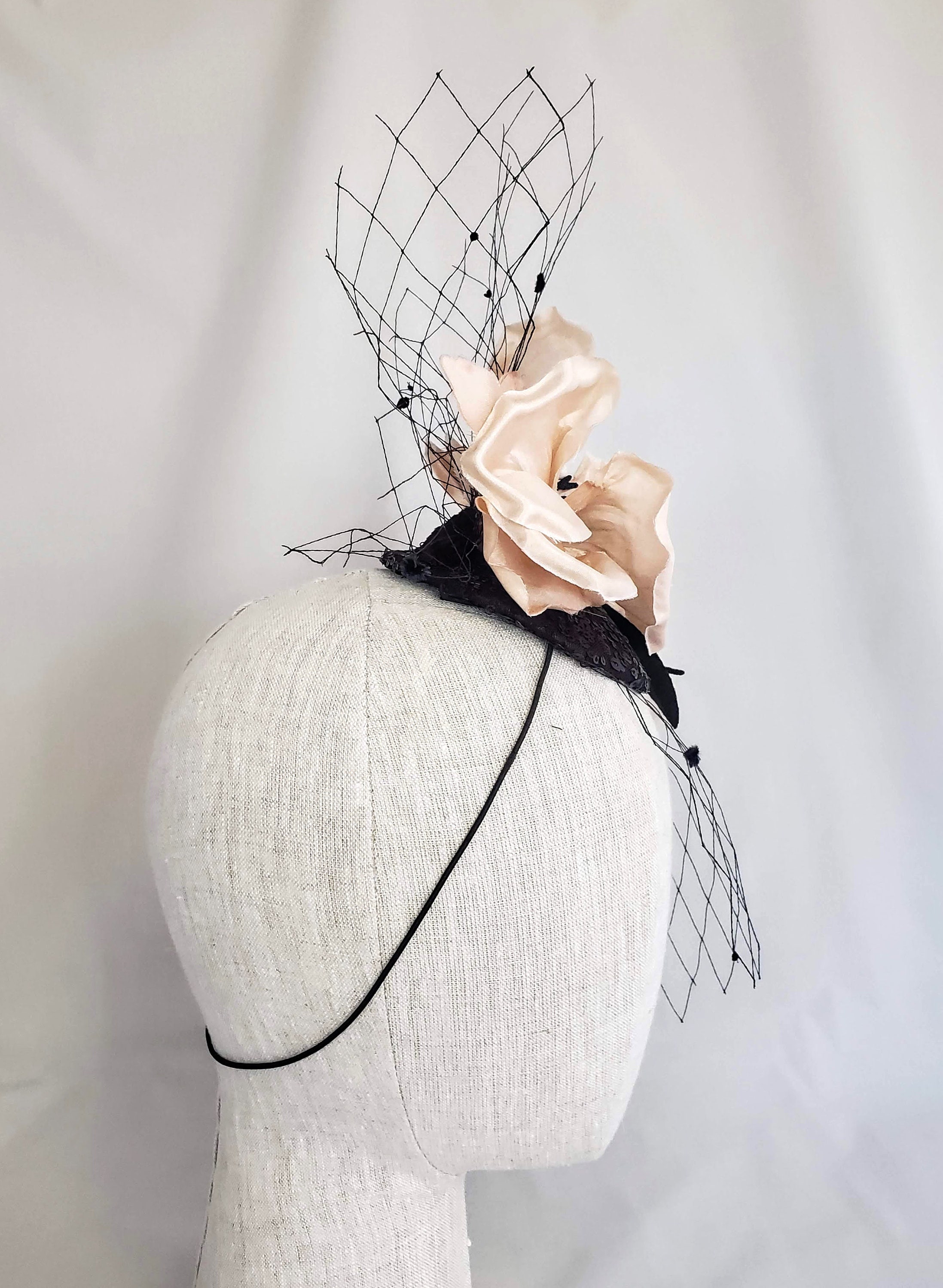 Parisian Blush Pink and Black Vintage Veil Fascinator  display picture 1