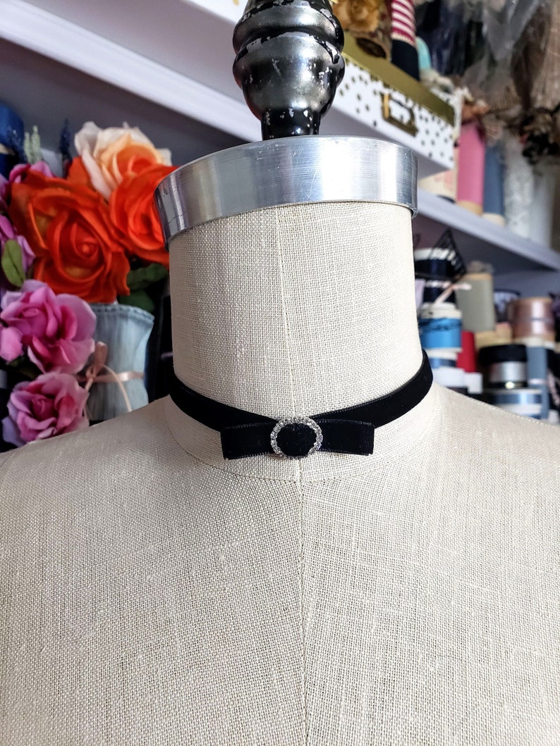Black Velvet Ribbon Choker, Rhinestone Buckle choker, ribbon necklace, vintage ribbon choker, Belle Epoch, Marie Antoinette image 2