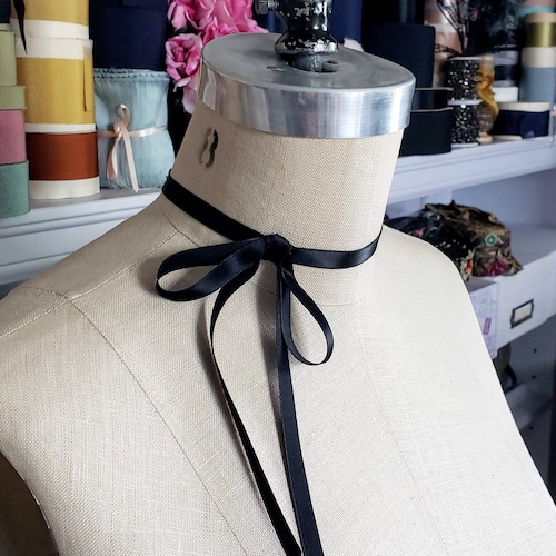 Blue Vintage Satin Ribbon Choker, Bow Choker, Ribbon Necklace