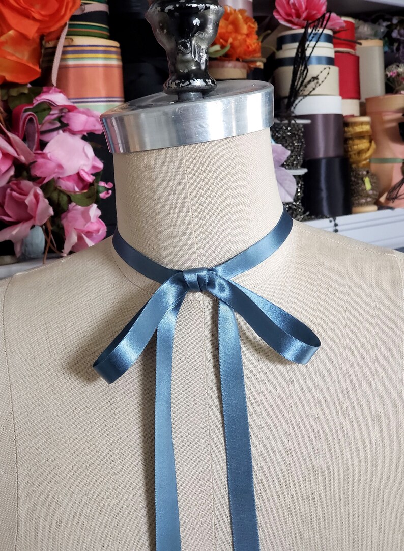 Blue Vintage Satin Ribbon Choker Bow Choker Ribbon Necklace Etsy