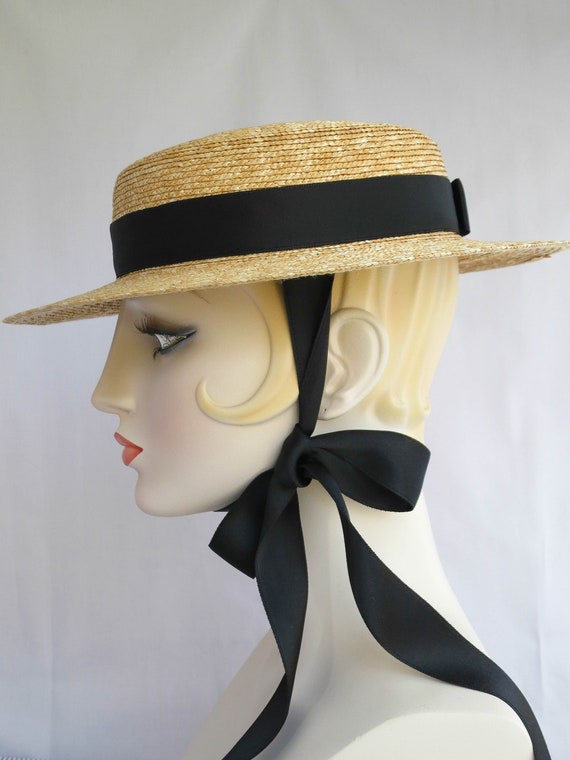 Gigi Straw Boater With Black Ribbon 