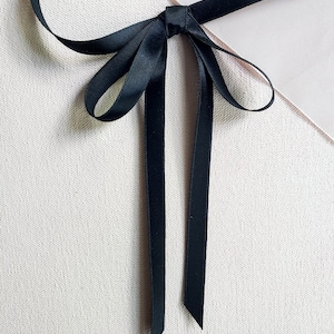 Thin Black Satin Ribbon Choker, bow choker, ribbon necklace, Belle Epoch, jabot, adjustable with clasp image 5