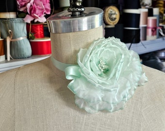 Mint Green Silk Flower Choker, silk ribbon choker, belle epoch, flower corsage, wedding bridal