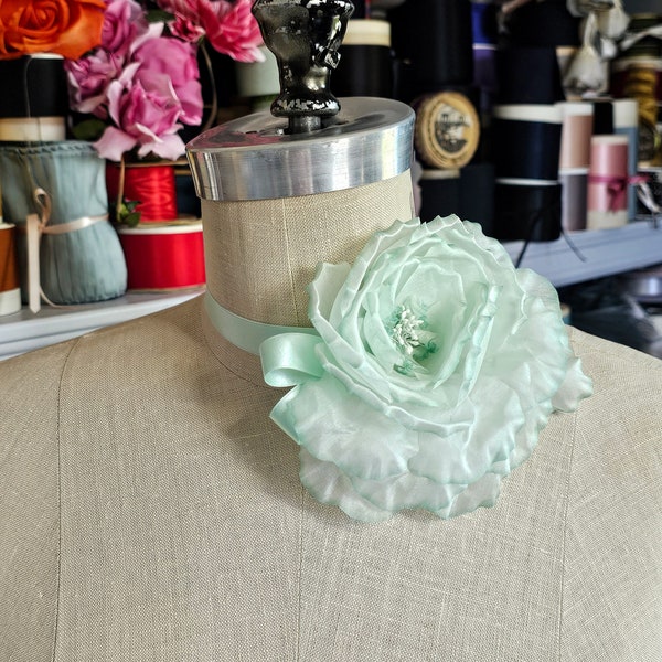 Mint Green Silk Flower Choker, silk ribbon choker, belle epoch, flower corsage, wedding bridal