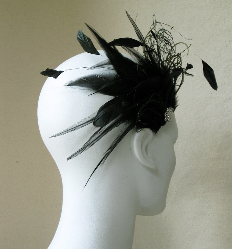 Belle Epoch Black And Green Feather Hair Clip, Flapper Headpiece, Saloon Girl, Roaring 20s image 4