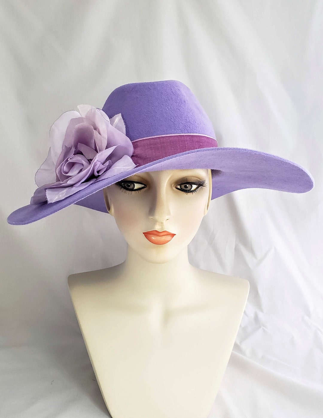 Lavender Rose Large Brim Hat, Felt Hat, Floppy Brim, Boho Style ...