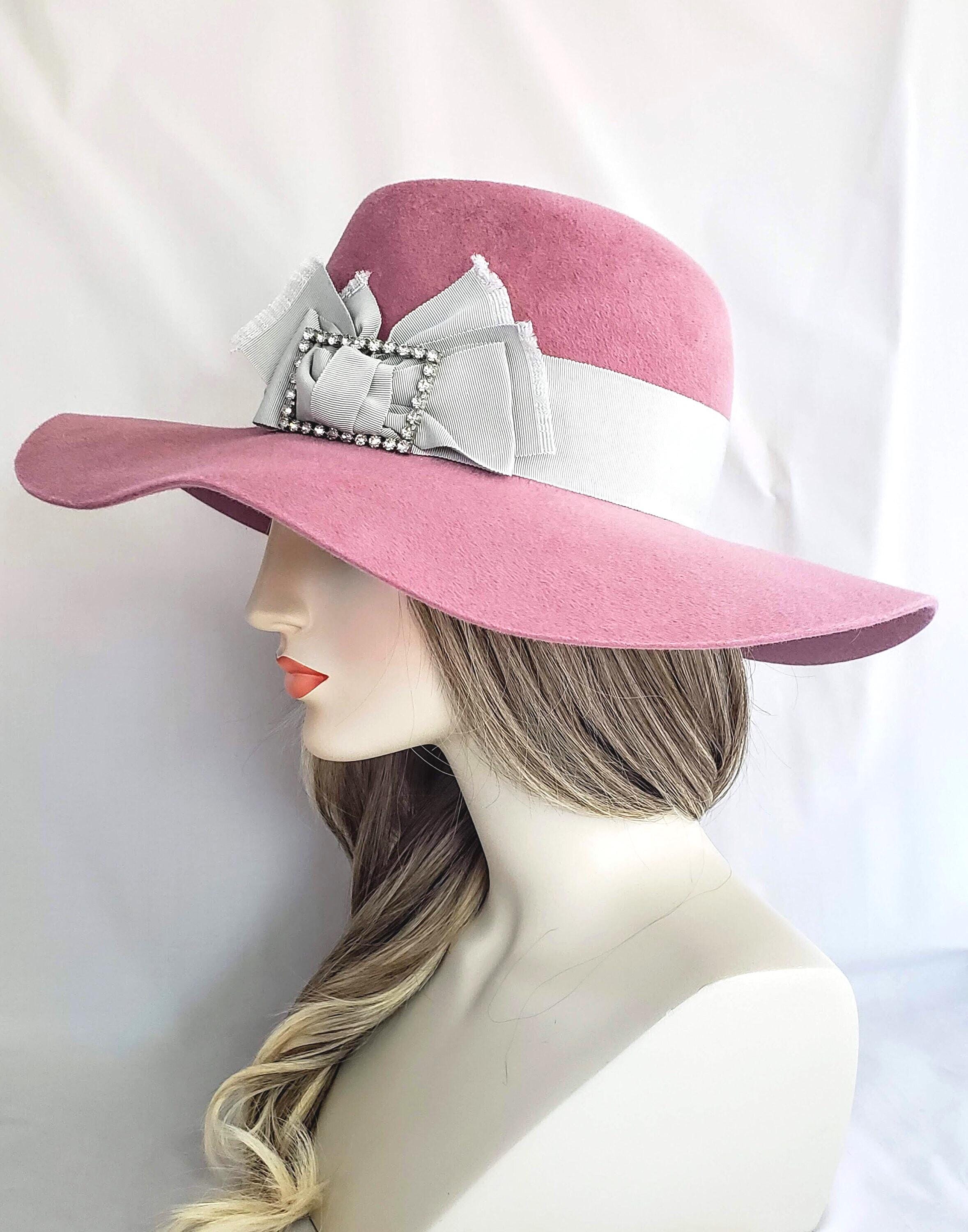 San Diego Women’s Wide Brim Felt Fedora Hat in Dusty Rose with Decorative Band Dusty Rose Fedora - Etsy main image 3