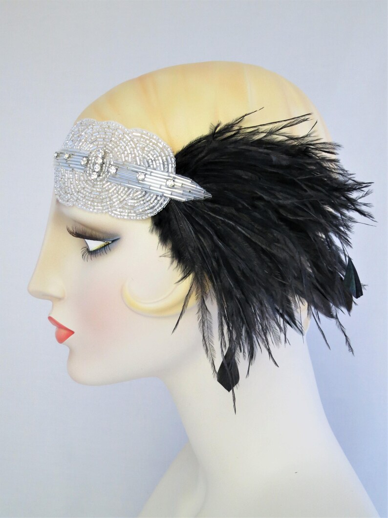 Black leaf beaded headband applique fascinator head hair band adjustable stretch