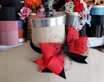 Scarlet Red and Black Vintage Ribbon Bow Choker, ribbon choker, velvet choker, jabot, bow tie, women's accessories, handmade