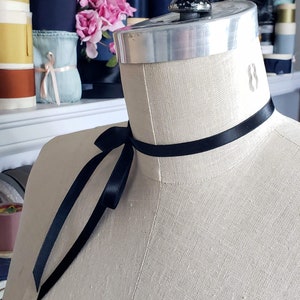 Thin Black Satin Ribbon Choker, bow choker, ribbon necklace, Belle Epoch, jabot, adjustable with clasp image 3