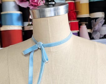 Ice Blue Vintage Velvet and Silk Ribbon Choker, ribbon necklace, Belle Epoch Style