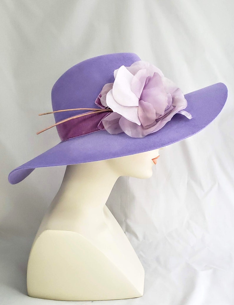 Lavender Rose Large Brim Hat, Felt Hat, Floppy Brim, Boho Style ...