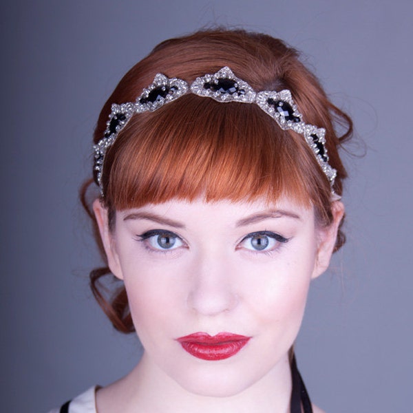 Silver And Black Beaded Headband