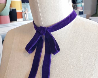 Royal Purple French Vintage Velvet And Silk Ribbon Choker, ribbon necklace, vintage ribbon choker, Belle Epoch