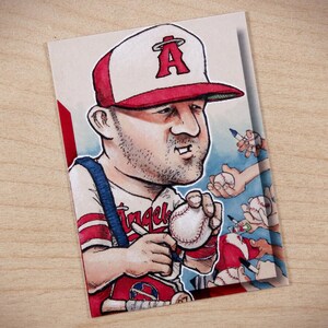 Carta artistica da baseball in edizione limitata ACEO di Mike Trout, LA Angels