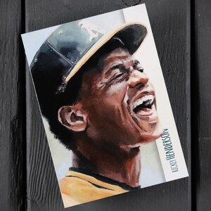 Cartão de arte de beisebol edição limitada Rickey Henderson ACEO Oakland Athletics