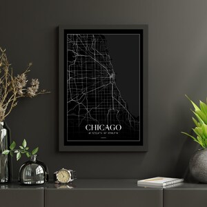 Digitales Poster Chicago schwarz, Kartenposter, Poster, Karte von Chicago, Stadtposter Chicago, Stadtposter, Landkarten, Stadtkunst, Kartenkunst, Kartendruck