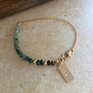 EMERALD Bracelet Ombre design Personalized  Raw Gemstone Bracelet Best Friend Gift Emerald Jewelry  Gold  Gift for Mom Bridesmaid Gift