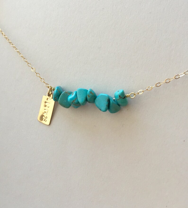 Turquoise Necklace Personalized Turquoise jewelry Turquoise bar necklace CUSTOM Gift for Mom Gold Necklace Mothers Day Gift Boho image 2