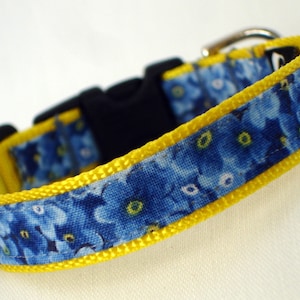 Forget Me Nots Small Dog Collar, 5/8 Inch Wide, Adjustable, Floral Dog Collar, Yellow and Blue Floral Dog Collar, Narrow Dog Collar