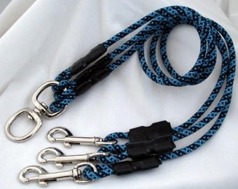 Dog Leash For 3 Large Dogs, Triple Leash for 3 Big Dogs, 6mm Turquoise & Navy Rope, Triple Dog Leash, Big Dog Leash Splitter, 3 Way Leash