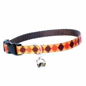 Argyle Cat Collar, Safety Breakaway Buckle, 3/8 Inch Wide, Adjustable 7 To 11 Inches, Preppy Cat Collar, Fall Cat Collar