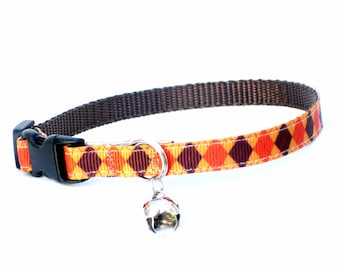 Argyle Cat Collar, Safety Breakaway Buckle, 3/8 Inch Wide, Adjustable 7-11 Inches, Preppy, Handmade USA