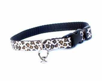 Leopard Print Cat Collar, Safety Breakaway Buckle, Adjustable 7-11 Inches, Handmade USA