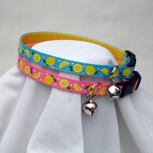 Lemon Cat Collar, Safety Breakaway Buckle, 3/8 Inch Wide, Adjustable 7 To 11 Inches