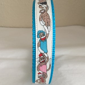 Sock Monkeys Large Dog Collar, 1 Inch Wide, Adjustable 14-23 Inches