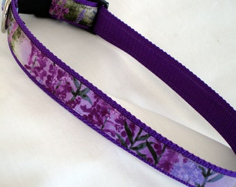 Fireweed Dog Collar, Alaskan Flowers, Adjustable 15-22 Inches, Handmade USA
