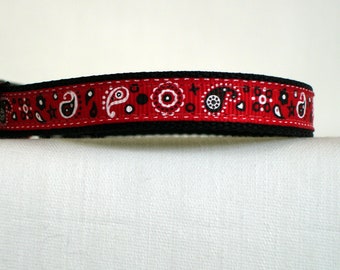 Red Bandanna Small Dog Collar, 1/2 Inch Wide, Adjustable 7 To 11 Inches, Red Bandanna Little Dog Collar