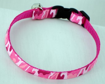 Pink Camouflage Cat Collar, Safety Breakaway Buckle, 3/8 Inch Wide, Adjustable 7 To 11 Inches, Pink Cat Collar