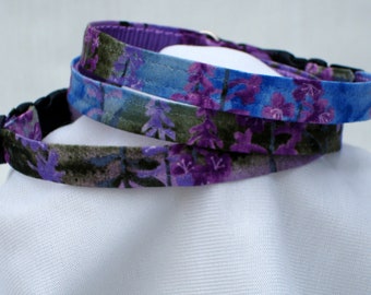 Fireweed Cat Collar, Safety Breakaway Buckle, 3/8 Inch Wide, Adjustable 7 To 11 Inches, Floral Cat Collar