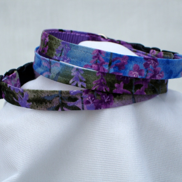 Fireweed Cat Collar, Safety Breakaway Buckle, 3/8 Inch Wide, Adjustable 7 To 11 Inches, Floral Cat Collar