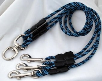 Dog Leash for 3 Medium or Large Dogs, Splitter, Triple Leash Set, 6mm Turquoise & Navy Cord