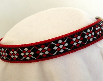 Argyle Dog Collar: Adjustable 11-18 Inches, Scottie, Westie,Handmade USA