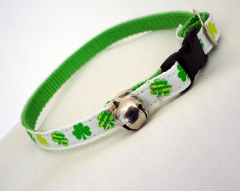 Lucky Clover Cat Collar, Safety Breakaway Buckle, 3/8 Inch Wide, Adjustable 7 To 11 Inches