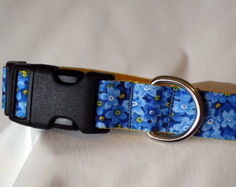 Forget Me Nots Large Dog Collar, Adjustable 15 To 24 Inches, Ready To Ship