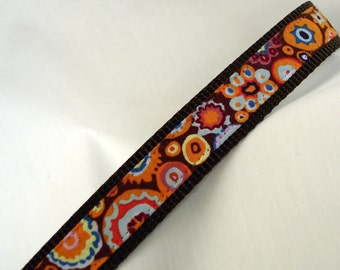 Orange & Brown Large Dog Collar, 1 Inch Wide, Kaffe Fassett Fabric Large Dog Collar, Adjustable 14 To 23 Inches, XL Dog Collar