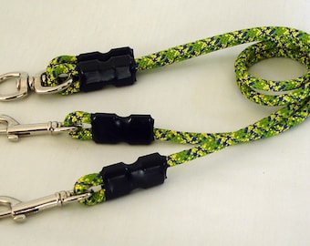 Rope Coupler For 2 Medium or Large Dogs, Leash Set, 7mm Green Climbing Rope, No Tangle Splitter, Handmade USA