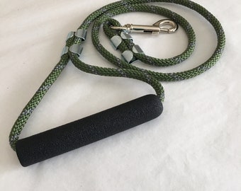 Green Rope Dog Leash: Reflective Tracer, Foam Grip, Strong, Custom Length
