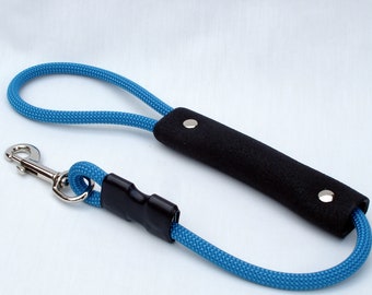 Blue Rope Dog Leash With Ergonomic Handle - Custom Made Any Length - 8mm Blue Climbing Rope - Training Dog Leash - Strong - Ready To Ship
