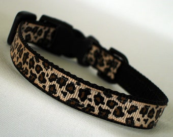 Leopard Print Small Dog Collar, 1/2 Inch Wide, Adjustable 7 To 11 Inches, Little Animal Print Dog Collar, Narrow Puppy Collar