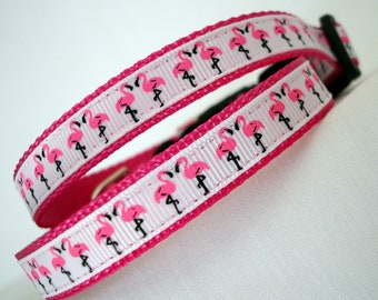 Rosa flamingo litet hundhalsband, 1,2 cm brett, justerbart 18-28 cm, handgjort i USA