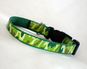 Camouflage Small Dog Collar: Adjustable Puppy Collar, 1/2 Inch Wide, Handmade USA