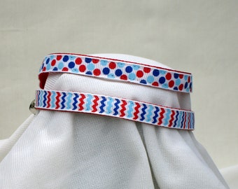 Patriotic Cat Collar, Safety Breakaway Buckle, 3/8 Inch Wide, Adjustable 7-11 Inches, Handmade USA