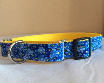 Forget Me Not Martingale Dog Collar, One Inch Wide, Adjustable Between 18 and 26 Inches, Ready To Ship