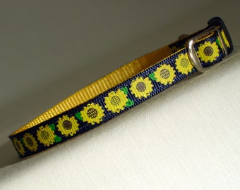 Sunflower Cat Collar: Breakaway, Floral, Adjustable 7-11 Inches, Handmade in USA